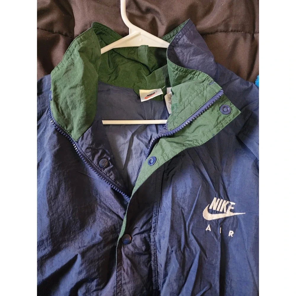 Vtg Nike Air White Tag 1990s Men's Windbreaker Jacket Navy Blue Nylon Snap Sz Lg